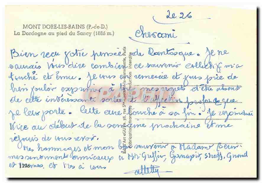 CPM Mont Dore les Bains (P de D) La Dordogne au Pied du Sancy (1886 m) — Verso