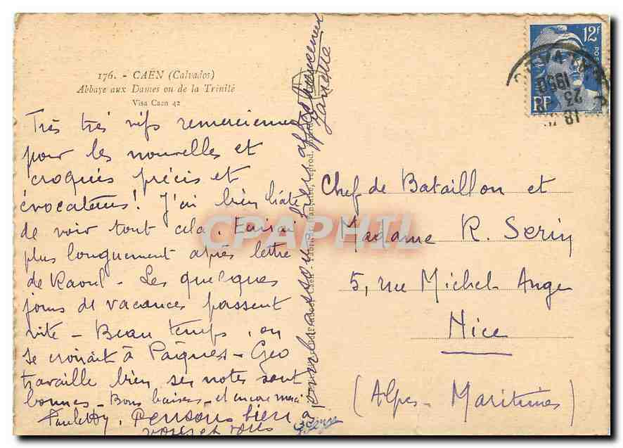 CPM Caen (Calvasos) Abbaye aux Dames en de la Trinite — Verso