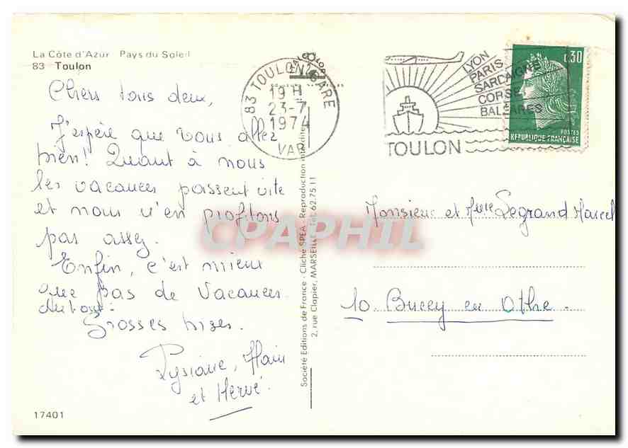 CPM La Cote d'Azur Pays du Soleil Toulon — Rückseite