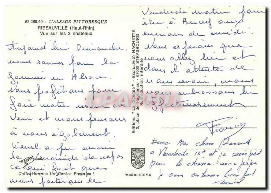 CPM L'Alsace Pittoresque Ribeauville (Haut Rhin) vue sur les 3 chateaux Folklore — Rückseite