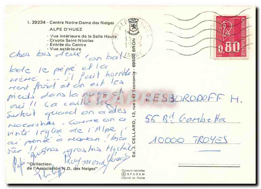 Centre Notre-Dame des Neiges — L'Alpe d'Huez — Éd. J. Cellard, n° 29234 — Reverso