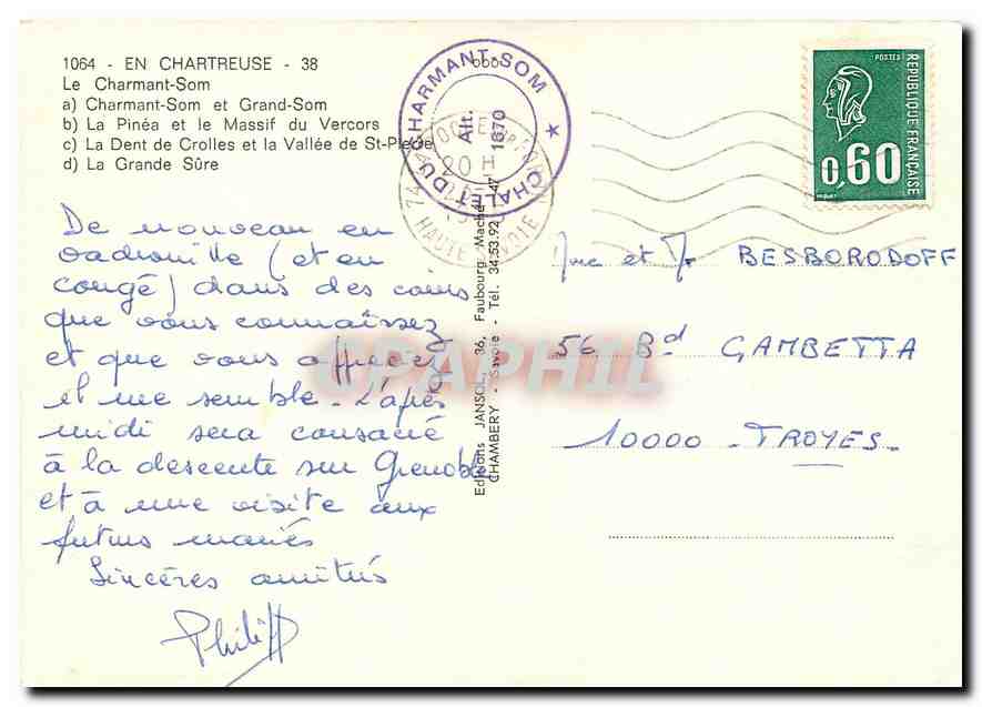 Le Charmant-Som — 1871 m — Éditions Janssens, n°1064 — Rückseite