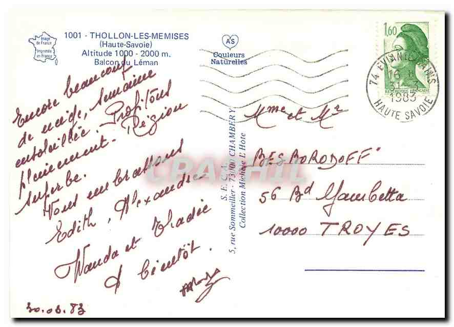 Thollon-les-Mémises — paysage de ski — éditeur Imprimerie de France — Verso