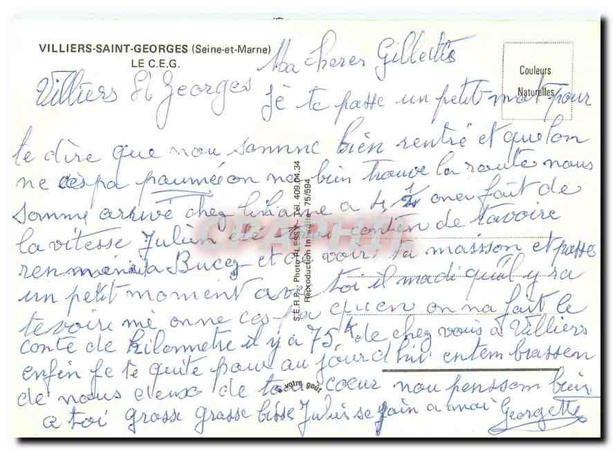 CPM Villiers Saint Georges (Seine et Marne) Le CEG — Rückseite