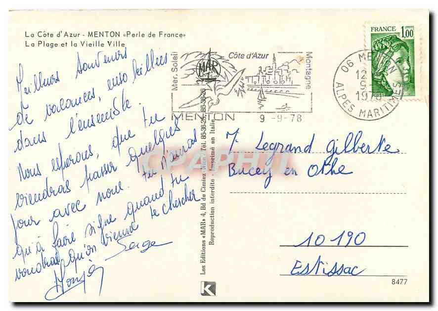 CPM La Cote d'Azur Menton Perle de France La Plage et la Vieille Ville — Rückseite