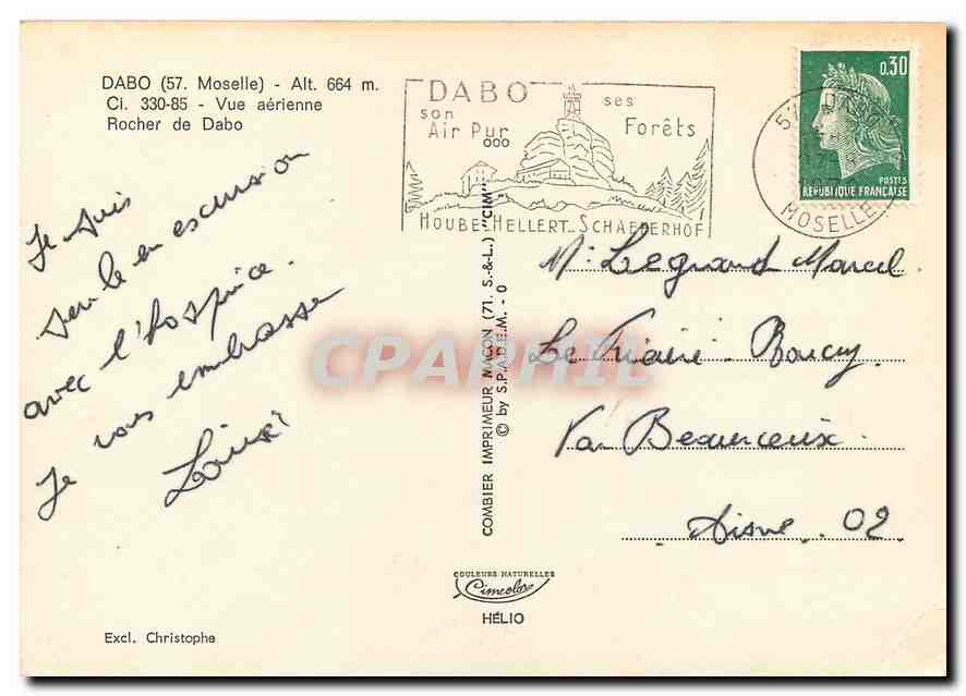 CPM Dabo (Moselle) alt 664 m vue aerienne Rocher de Dabo — Back