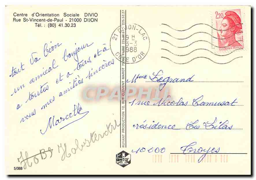 CPM Centre d'Orientation sociale Divio Rue St Vincent de Paul Dijon — Rückseite