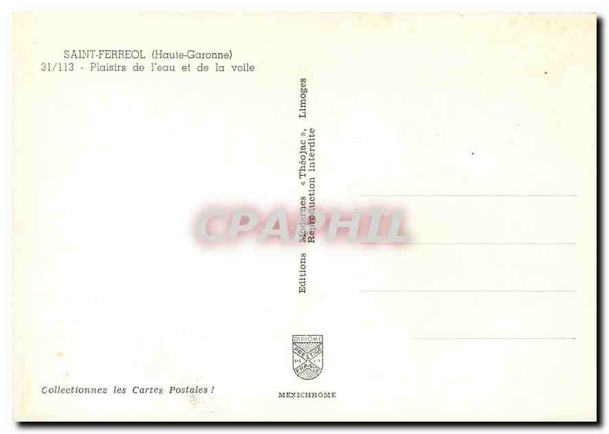 Saint-Ferreol (Haute-Garonne) — Plaisirs de l'eau et de la voile — Éditions Didichrome, Limoges — Verso