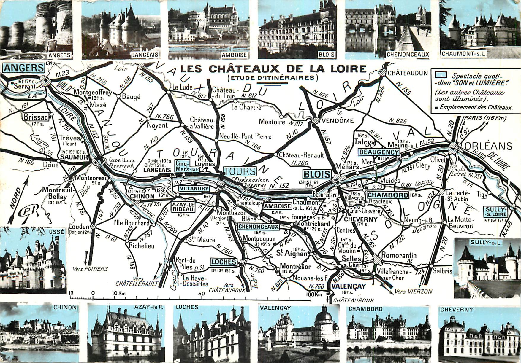 CPM Les Chateau de la Loire Angers Langeais Amboise Blois Chenonceaux Chaumont