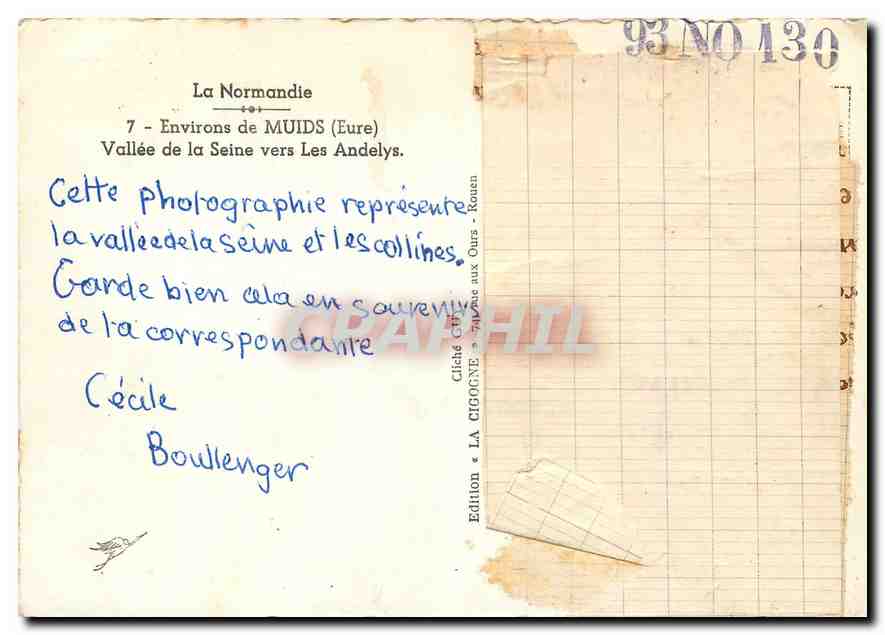 CPM La Normandie Environs de Muids (Eure) Vallee de la Seine vers les Andelys — Rückseite