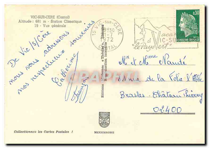 CPM Vic Sur Cere (Cantal) Alt 681 m Station Climatique vue generale — Rückseite