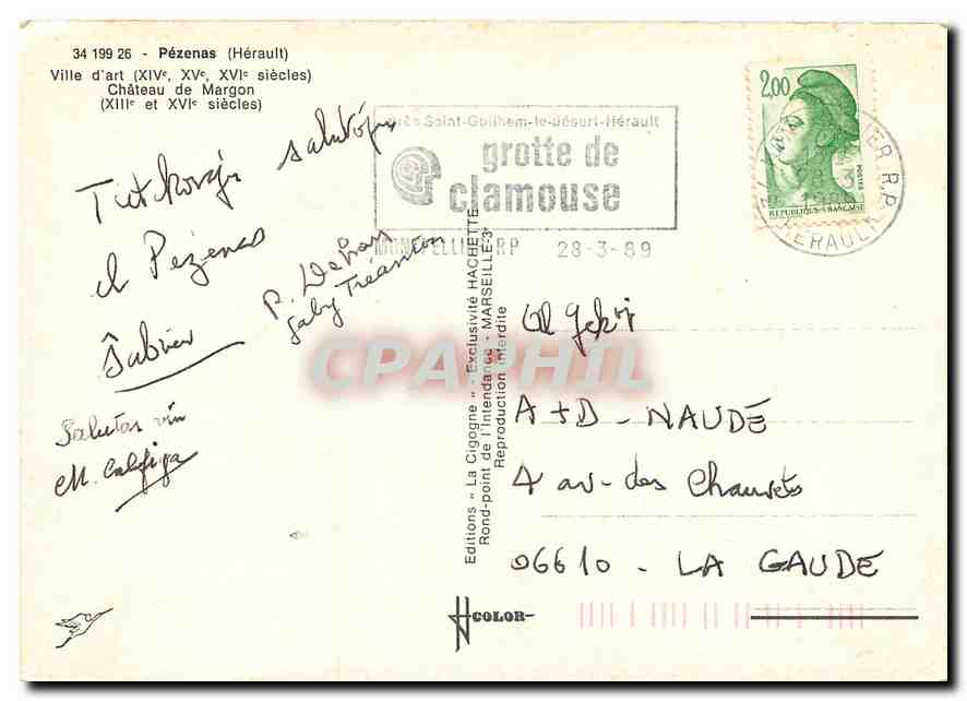 CPM Pezdenas (Herault) Ville d'Art (XIVe XVIe s) Chateau de Margon (XIIIe et XVIe s) — Back