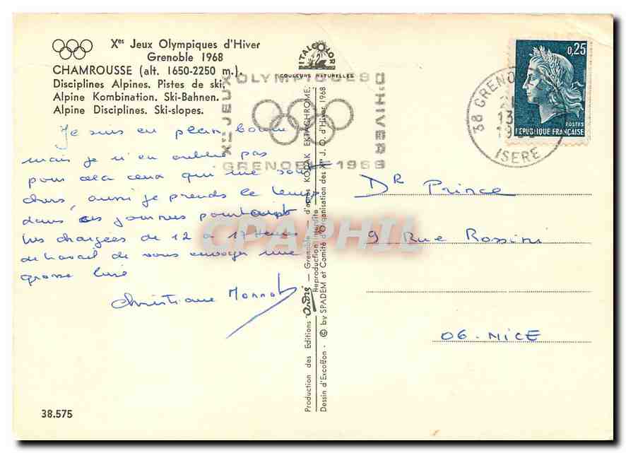 Chamrousse — Vue des pistes de ski — Xe Jeux Olympiques d'Hiver Grenoble 1968 — Rückseite