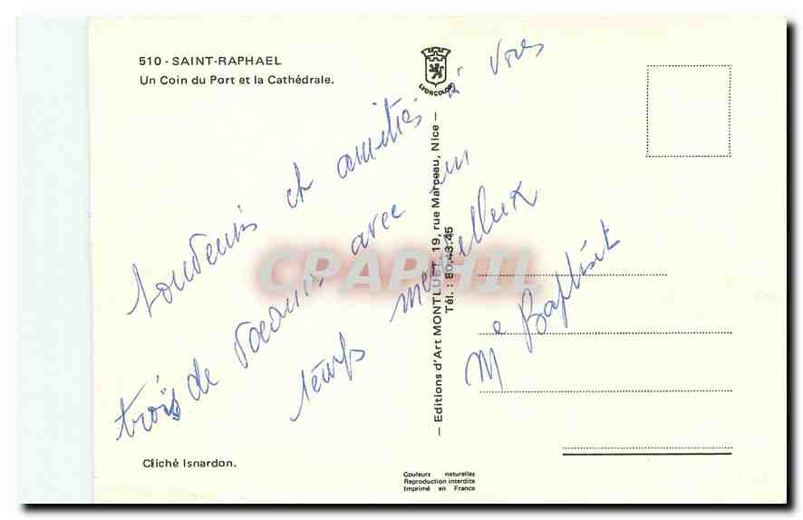 CPM Saint Raphael Un coin du Port et la cathedrale Bateaux de peche — Rückseite