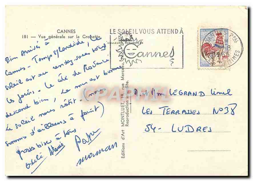 CPM Cannes Vue generale sur la Croisette — Verso