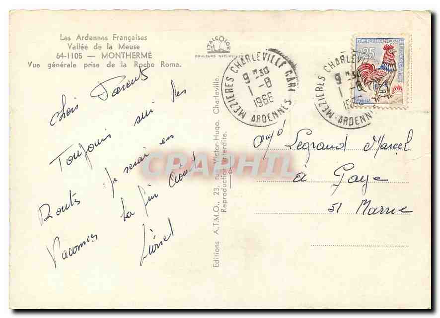 CPM Les Ardennes Francaises Vallee de la Meuse Montherme vue generale prise de la Roche Roma — Rückseite
