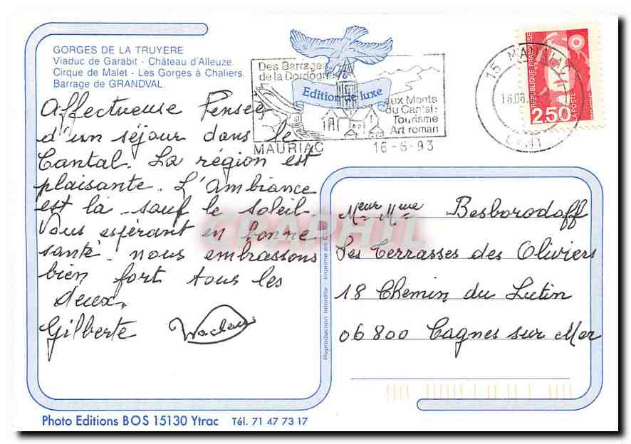 CPM Gorges de la Truyere Viaduc de Garabit Chateau d'Alleuze — Rückseite