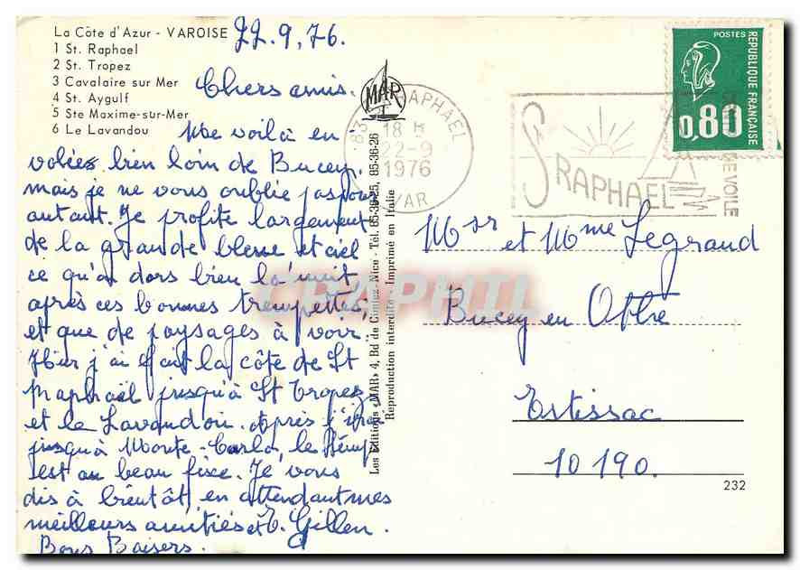 CPM La Cote d'Azur Varoise St Raphael St Tropez Cavalaire sur Mer St Aygulf Ste Maxime sur mer Le La — Rückseite