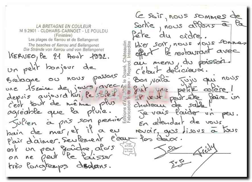 CPM La Bretagne en Couleur Clohars Carnoet le Pouldu (Finistere) — Back
