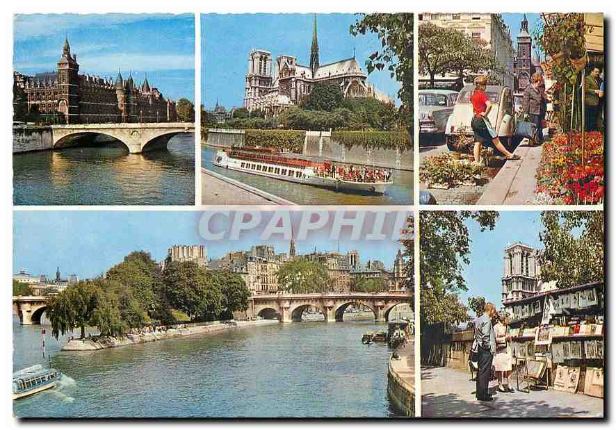 CPM  Paris Conciergerie Notre Dame Tour de l'Horloge Pont Neuf les Bouquinistes