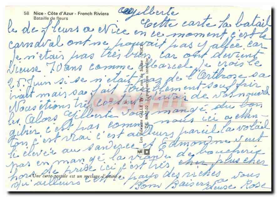 CPM Nice Cote d'Azur French Fiviera Bataille de Fleurs — Rückseite