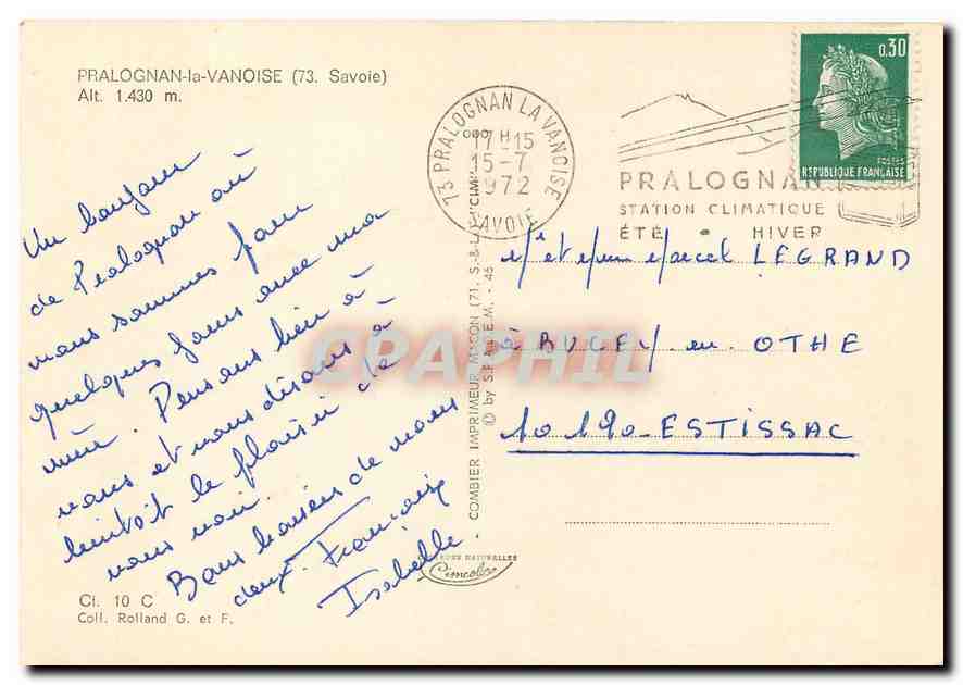 CPM Pralognan Vanoise (Savoie) alt 1430 m — Back