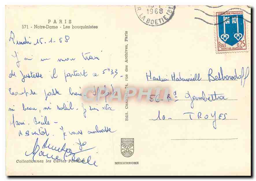CPM Paris Notre Dame les Bouquinistes — Rückseite