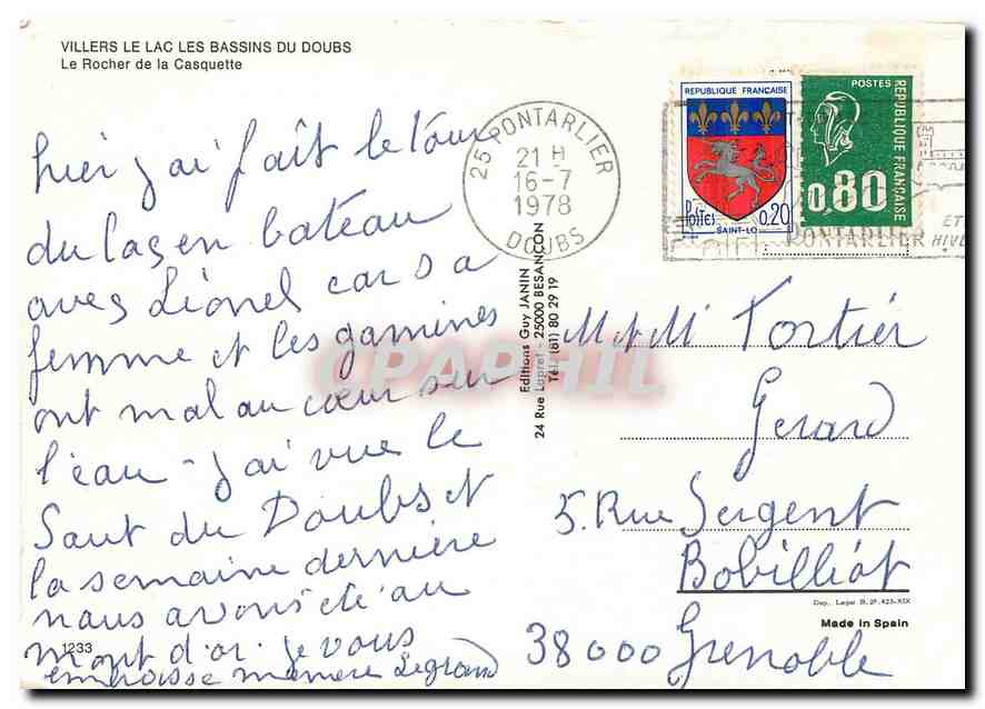 CPM Villers le Lac les Bassins du Douds le Rocher de la Csquette — Rückseite