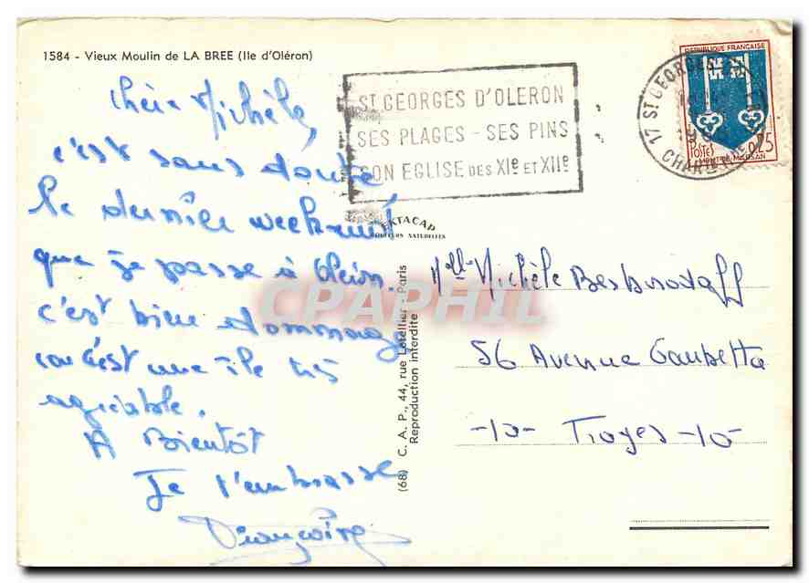 CPM Vieux Moulin de la Bree (Ile d'Oleron) Vaches — Verso