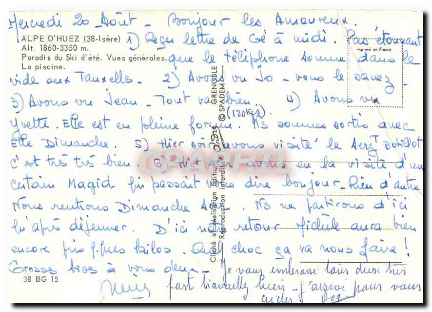 Alpe d'Huez — vue générale et piscine d'été — éditeur Grenoble — Reverso