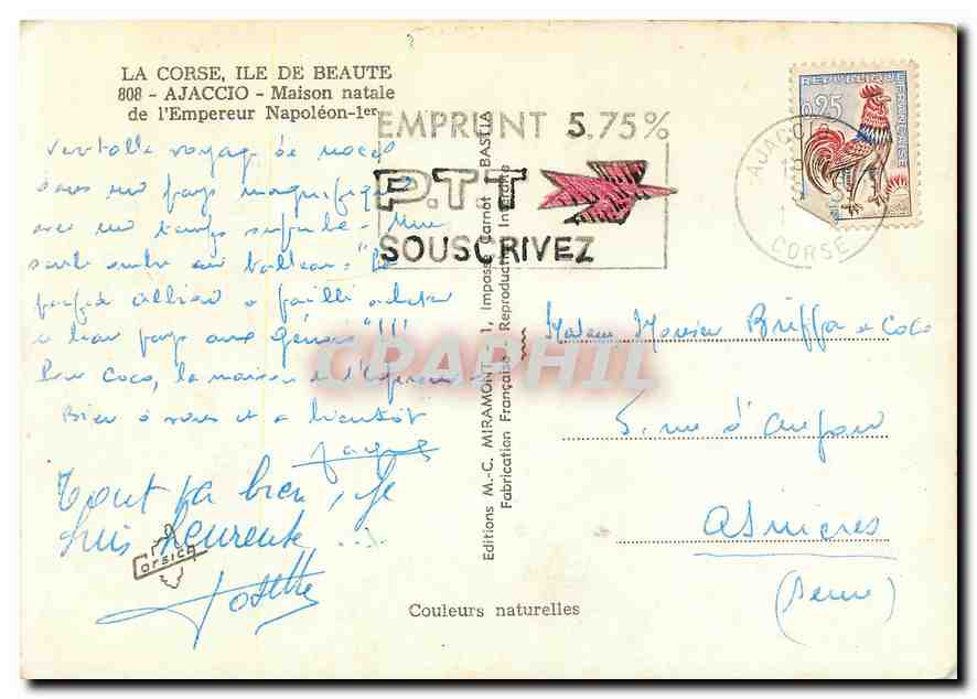 CPM La Corse Ile de Beaute Ajaccio Maison natale de l'Empereur Napoleon 1er — Rückseite