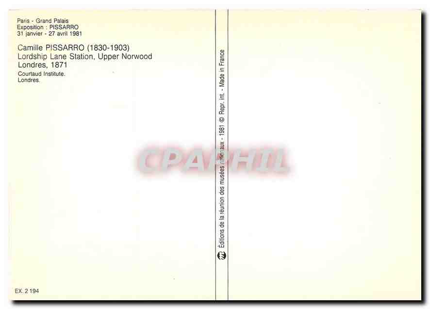 CPM Paris Grand Palais Exposition Pissarro 31 janvier 27 avril 1981 — Verso