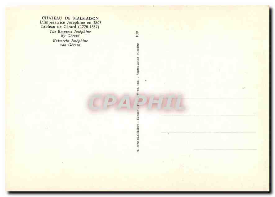 CPM Chateau de Malmaison L'Imperatrice Josephine en 1807 tableau de Gerard (1770 1837) — Verso