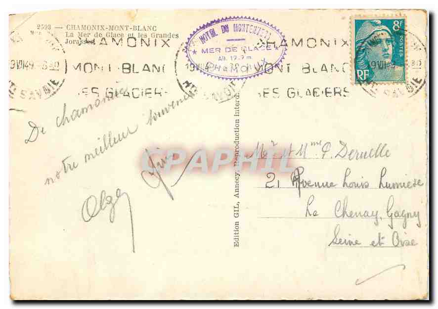 CPM Chamonix Mont Blanc La Mer de Glace et les Grandes Jorasses — Verso