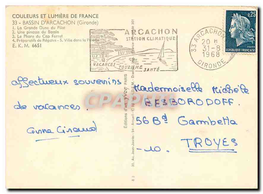 CPM Couleurs et Lumliere de France Bassi d'Arcachon (Gironde) — Back