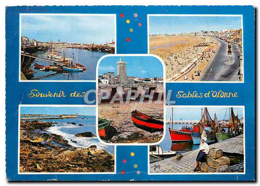 CPM La Vendee Les Sables d'Olonne un coin du port le remblai et la Plage la tour d'Arundel