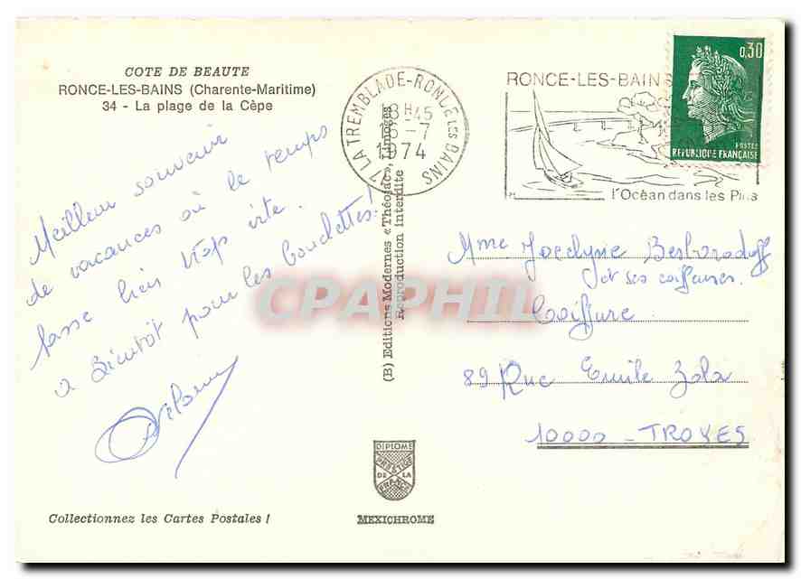 CPM Cote de Beaute Ronce les Bains (Charente Maritime) La plage de la Cepe — Back