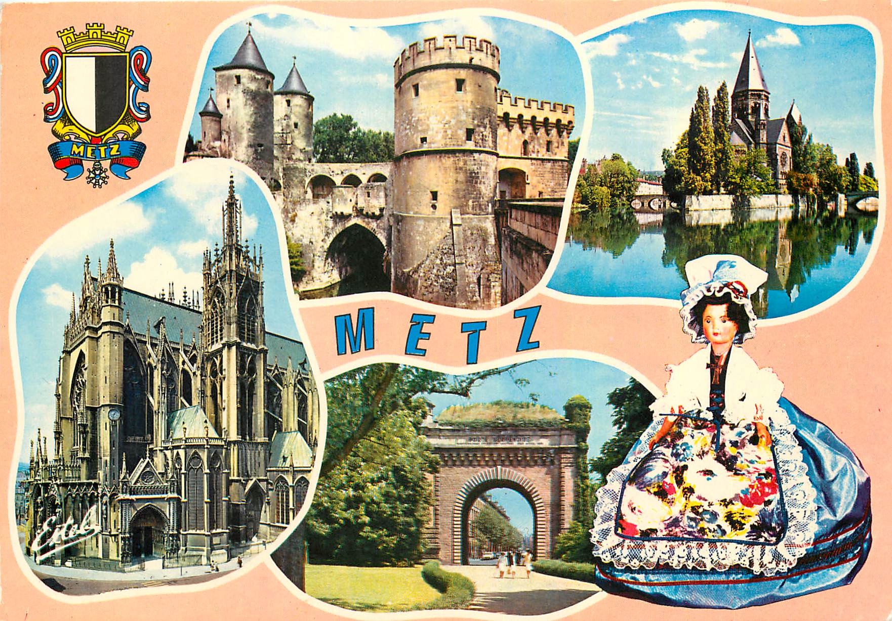 CPM Au pays Lorrain Metz (Moselle) La porte des Allemands La Moselle et le temple protestant la catn