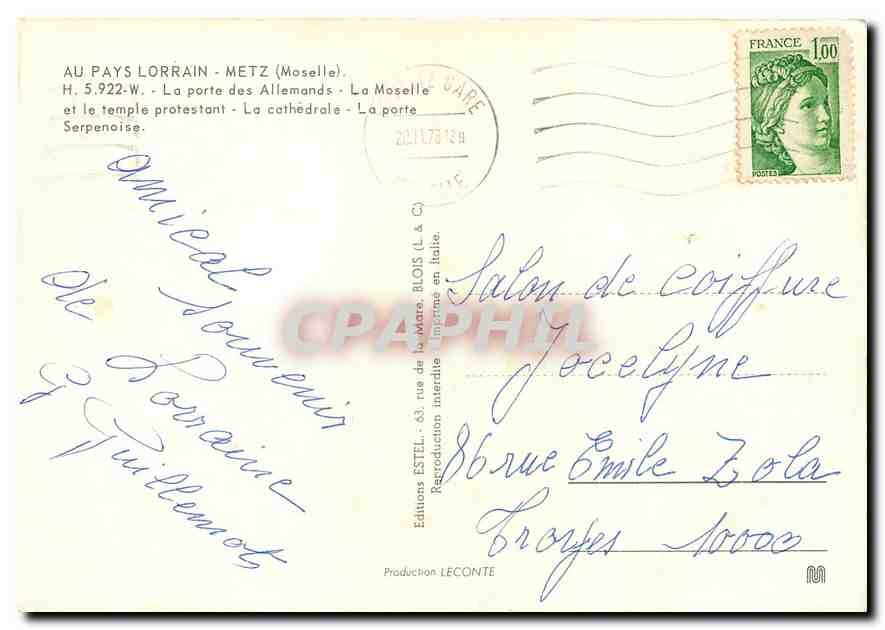 CPM Au pays Lorrain Metz (Moselle) La porte des Allemands La Moselle et le temple protestant la catn — Rückseite