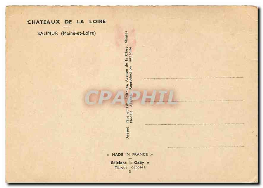 CPM Chateau de la Loire Saumur (Maine et Loire) — Rückseite