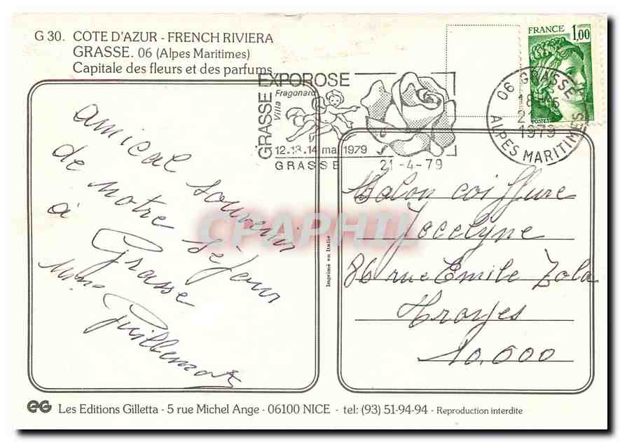 CPM Cote d'Azur Frenchriviera Grasse (Alpes Maritimes) Capitale des Fleurs et des parfums — Rückseite