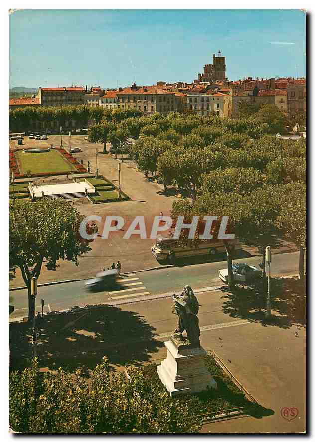 CPM Beziers (Herault) la statue Paul Riquet sur les allees et la place Jean Jaures