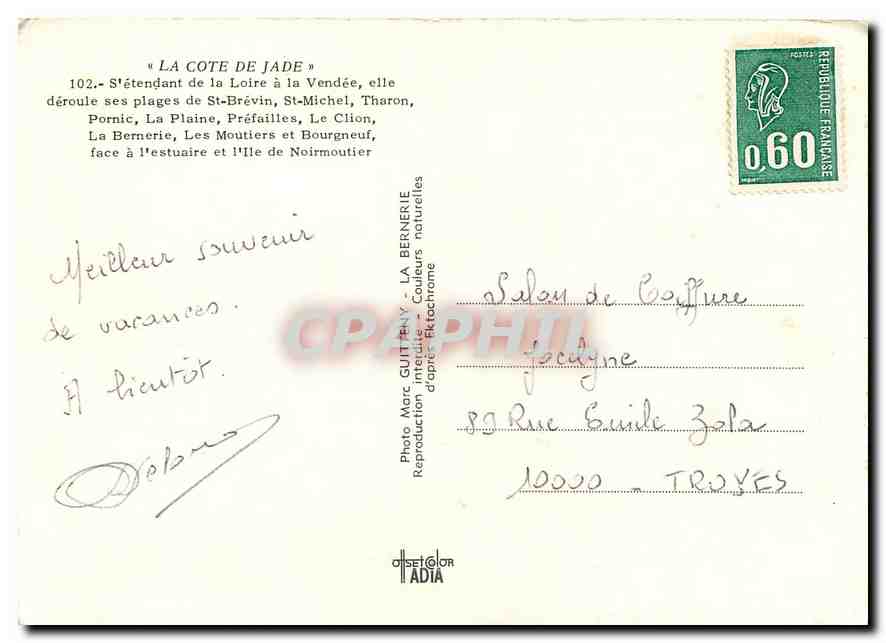 CPM La Cote de Jade S'etenddant de la Loire a la vendee — Rückseite