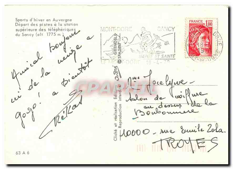 CPM Sports d'Hiver en Auvergne Depart des pistes a la station superieur des telepheriques du Sancy ( — Verso