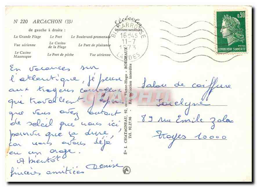 CPM Arcachon de gauche a droite le grand plage le port le Boulevard promenade — Back