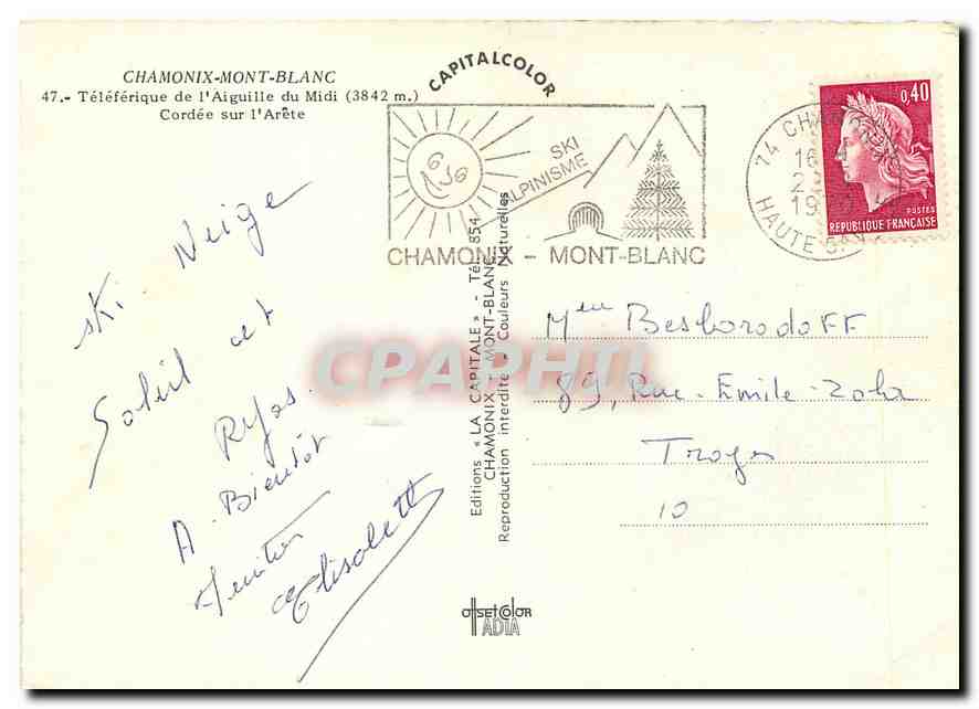 Chamonix-Mont-Blanc — Seilbahn der Aiguille du Midi (3842 m) — Éditions La Capitale — Rückseite
