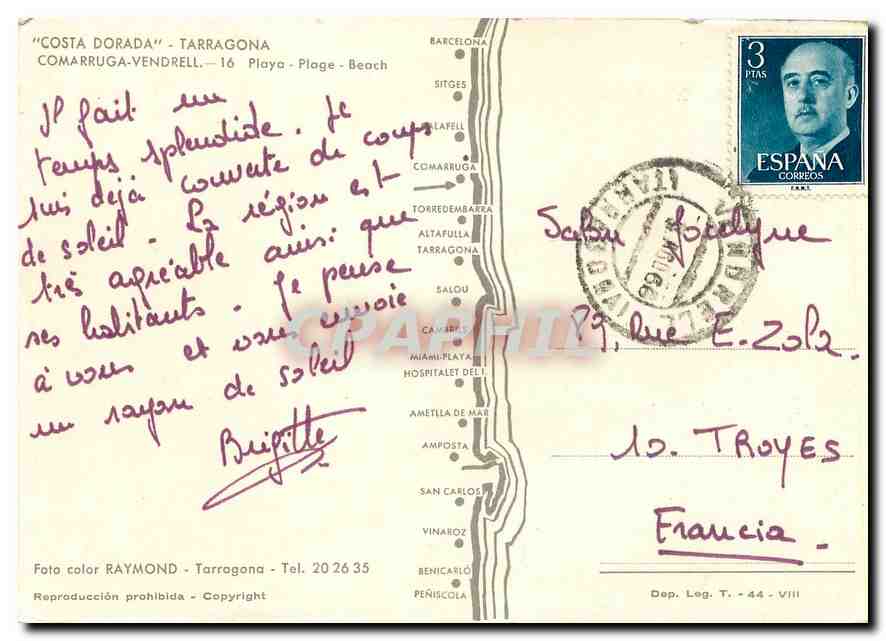 CPM Costa Darada Tarragona Comarruga Vendrell Plage — Back