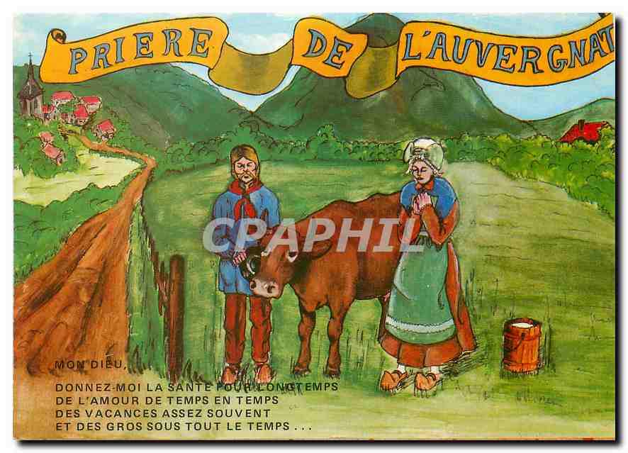 CPM La Priere de l'Auvergnat Mond Dieu Folklore Vache