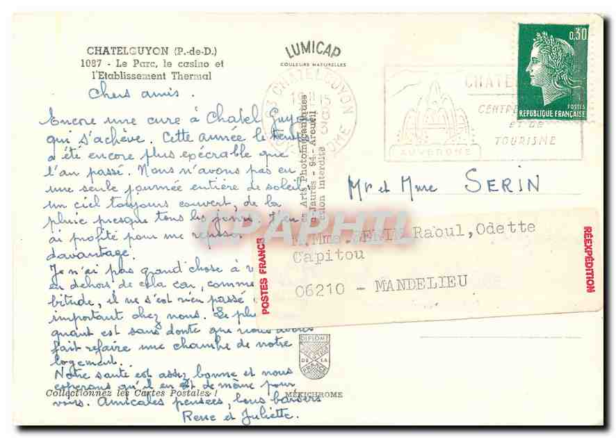 CPM Chatelguyon (P de D) Le Parc le casino et l'Etablissement Thermal — Rückseite