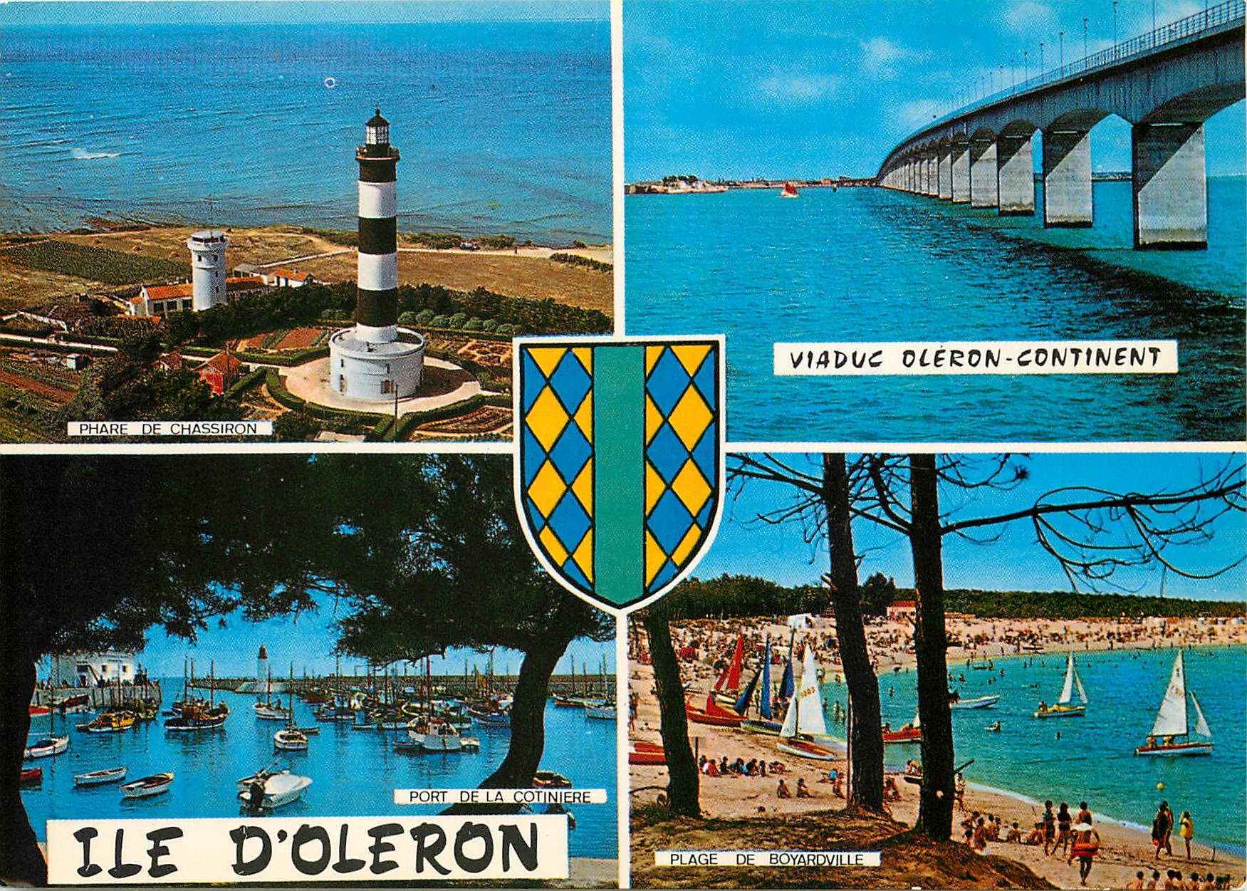 CPM Ile d'Oleron (Ch Mme) Phare de Chassiron Port de la cotiniere Viaduc Oleron Continent  Plage de 